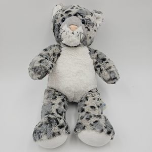 Build A Bear Snow Leopard Cheetah Gray and White Plush Stuffed Animal Blue Eyes
